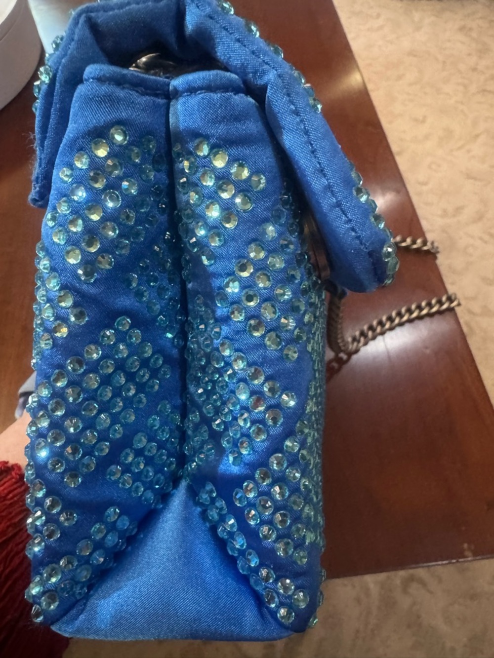 Kurt Geiger Electric Blue and Crystals Kensington crossbody with Pull-through - Picture 5 of 7